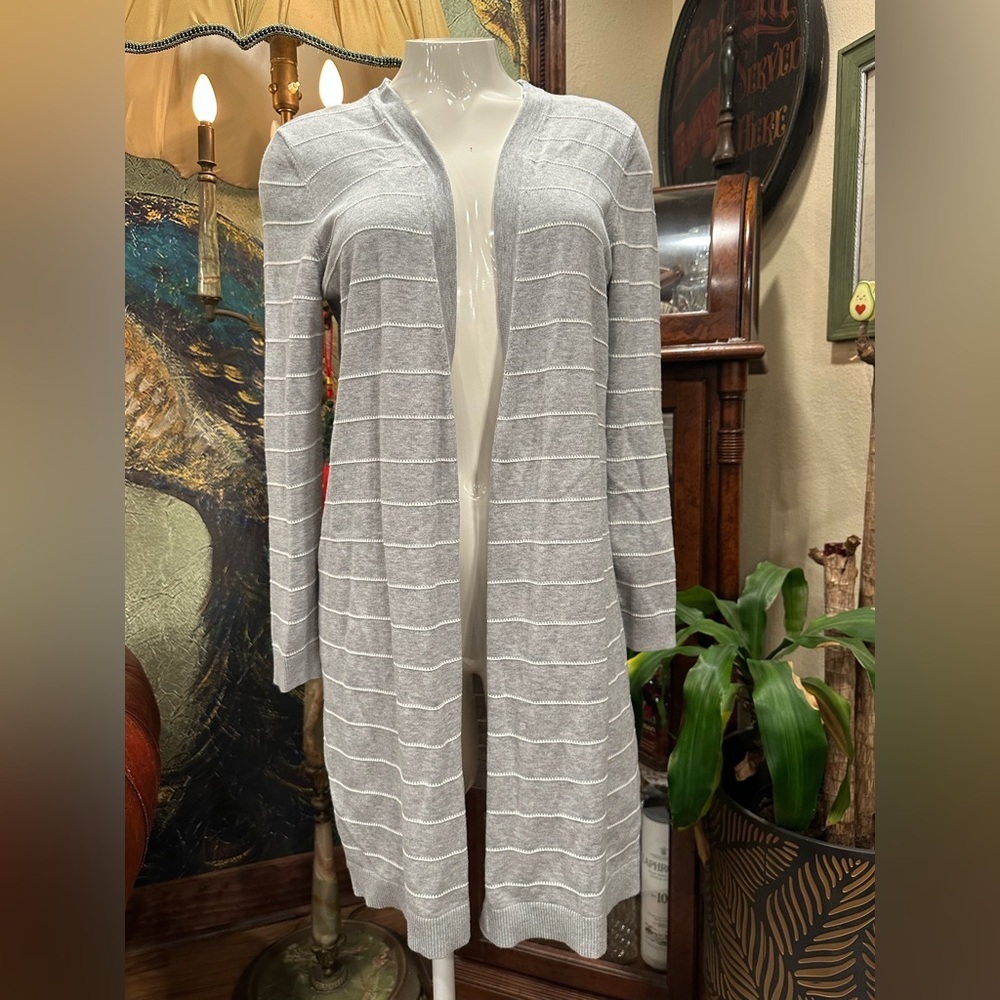 EUC Talbots Gray Open-Front long Cardigan Sweater
